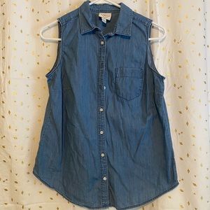 Blue button up collared tank top